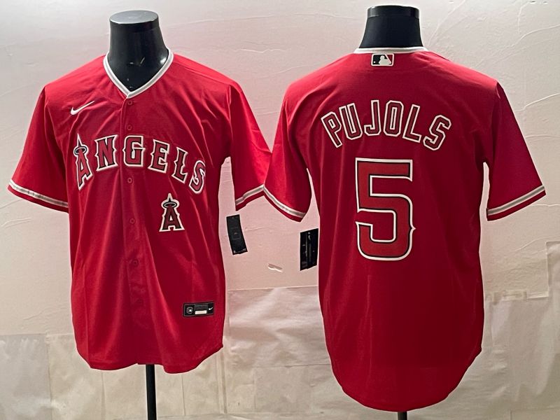 2026 Men Nike Los Angeles Angels #5 Pujols Red Game MLB Jersey 07